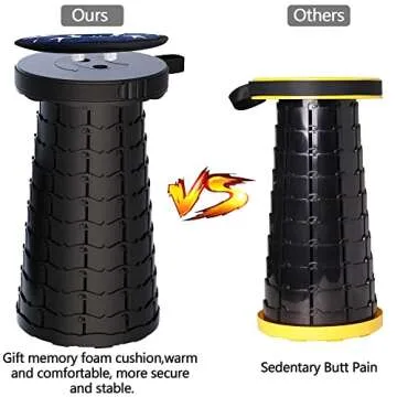 Upgraded Telescoping Stool Collapsible Stool with Seat Cushion & Bag, Retractable Folding Camping Stool for Adults Max Load 500lb More Sturdy Lightweight for Fishing Hiking Gardening (Black-s)