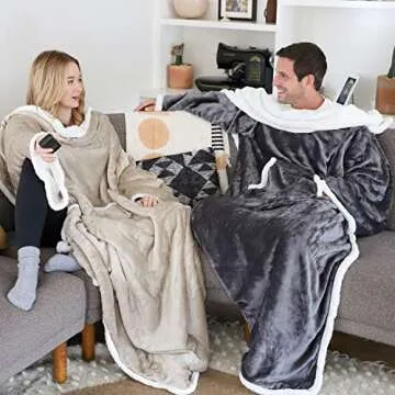 Catalonia Sherpa Wearable Blanket with Sleeves Arms, Comfy Sleeved TV Wrap Blanket, Large Snuggly Th...