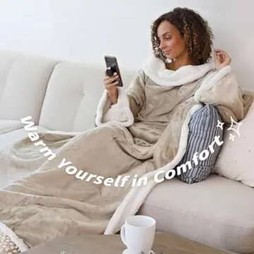 Catalonia Sherpa Wearable Blanket with Sleeves Arms, Comfy Sleeved TV Wrap Blanket, Large Snuggly Throw for Women and Men, Gift for Her