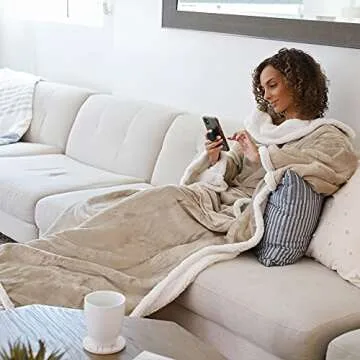 Catalonia Sherpa Wearable Blanket with Sleeves Arms, Comfy Sleeved TV Wrap Blanket, Large Snuggly Throw for Women and Men, Gift for Her
