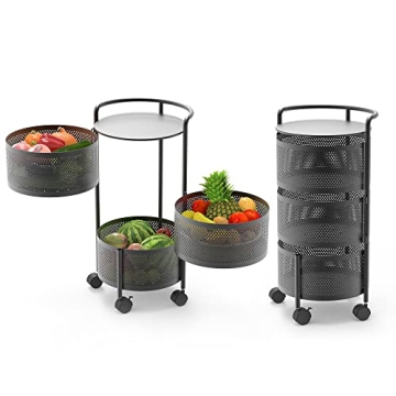 JAQ Rotating Storage Shelves Rack for Kitchen, 3-Tier Multi Layer Removable Basket Shelf Organizer o...