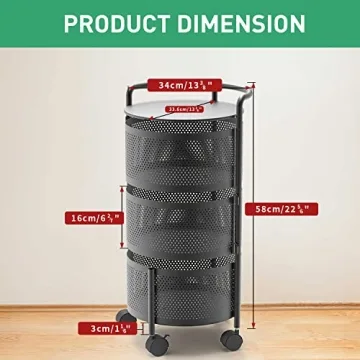 JAQ Rotating Storage Rack with 3-Tier Detachable Baskets