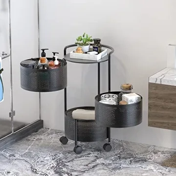 JAQ Rotating Storage Rack with 3-Tier Detachable Baskets