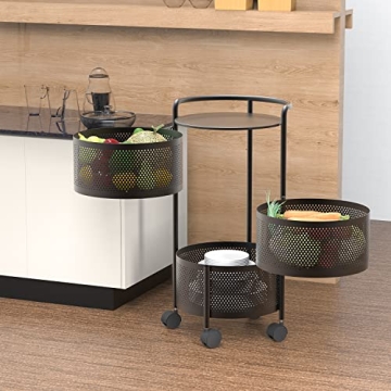 JAQ Rotating Storage Rack with 3-Tier Detachable Baskets