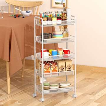 JANE EYRE 5-Tier Rolling Utility Storage Rack Cart on Wheels, Trolley Craft cart, Multi-Purpose Orga...