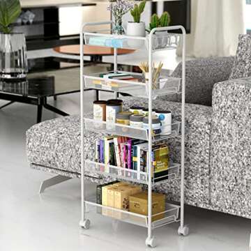 JANE EYRE 5-Tier Utility Rolling Cart for Home & Office