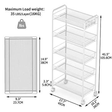 JANE EYRE 5-Tier Utility Rolling Cart for Home & Office