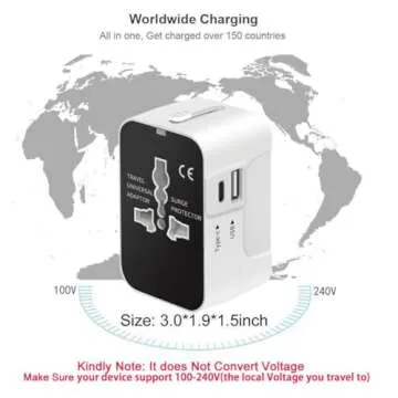 International Universal All in One Worldwide Travel Adapter Wall Charger AC Power Plug Adapter with USB C Charging Ports for USA EU UK AUS European Cell Phone Laptop