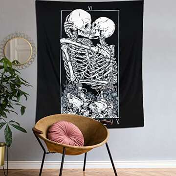 LOMOHOO Skull Tapestry Kissing Lover Black and White Tarot Skeleton Flower Tapestry Wall Hanging Beach Blanket Romantic Bedroom Dorm Home Decor (M:130x150cm/51 x59)