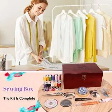 Handheld Sewing Machine, with Elegant Wooden Sewing Box and 153-Piece Sewing Kit, Mini Portable Cord...