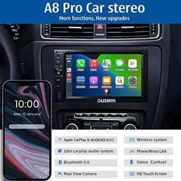 Wireless Carplay Double Din Car Stereo with Back Cam