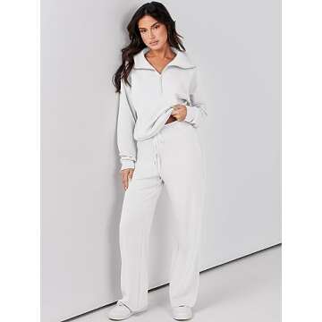 Prinbara Women 2 Piece Outfits Lounge Sets 2024 Winter Oversized Sweatshirt Wide Leg Pant Casual Mat...