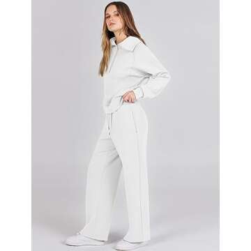 Prinbara Women 2 Piece Outfits Lounge Sets 2024 Winter Oversized Sweatshirt Wide Leg Pant Casual Matching Sweat Set Tracksuit White Small