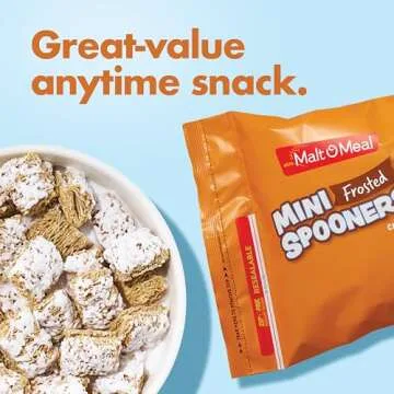 Malt-O-Meal Frosted Mini Spooners Whole Grain Breakfast Cereal, Crunchy Frosted Shredded Wheat Cereal, Large Cereal for Family, 18 OZ Resealable Cereal Bag