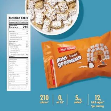 Malt-O-Meal Frosted Mini Spooners Whole Grain Breakfast Cereal, Crunchy Frosted Shredded Wheat Cereal, Large Cereal for Family, 18 OZ Resealable Cereal Bag