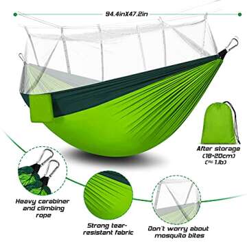 Rusee Camping Hammock with Net Outdoor Hammock Travel Bed Lightweight Parachute Fabric Double Hammoc...