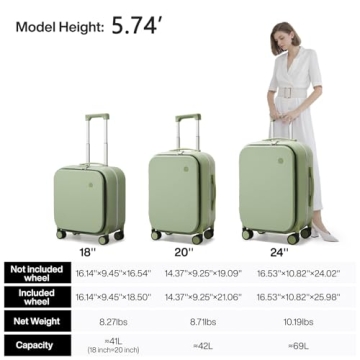 Mixi 20'' Carry On Luggage with Laptop Pocket - Avocado Green