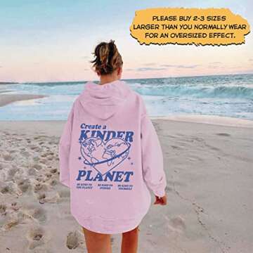 Create Kinder Planet Aesthetic Hoodie, Trendy Hoodie, Words on Back Hoodies for Women/Men, Positive Sweatshirt, Hoodie for Women (Light Pink/Small)