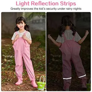Kids Rain Pants, Toddler Waterproof Little/Big Boys Girls Pants, Trail and Rain Splash Overalls, Mud Dirty Proof Rain Suspender Trousers (Pink, S)