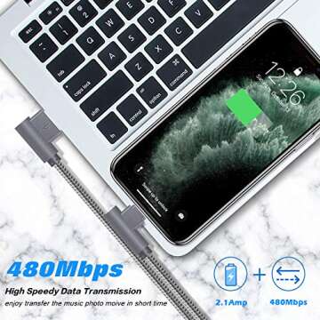 APFEN MFi Certified Lightning iPhone Charger Cord 90 Degree Fast Data Cable Nylon Braided Compatible with iPhone Xs Max/XS/XR/7/7Plus/X/8/8Plus/6S/6S Plus/SE (Gray, 10FT)