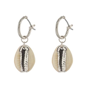 Columbus Rhodium Plated Cowrie Charm Huggie Hoop Earrings