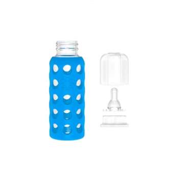 Lifefactory 9-Ounce Glass Baby Bottle with Stage 2 Nipple and Protective Silicone Sleeve Cobalt Blue