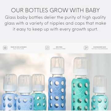 Lifefactory 9-Ounce Glass Baby Bottle with Stage 2 Nipple and Protective Silicone Sleeve Cobalt Blue