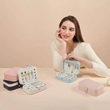 CASEGRACE Jewelry Box For Women Travel Jewelry Organizer Double Layer for Necklace Earring Rings Jewelry Holder Case