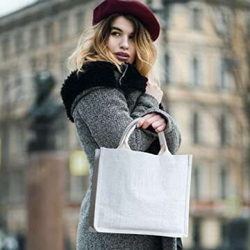 Segarty Tote Bags, 6 Pack Small White Burlap Jute Reusable Canvas Gift Favors Bag with Handles Blank Tote Bulk for Bridesmaid Wedding, Women Market Grocery Shopping, Bachelorette Party, Beach Trip