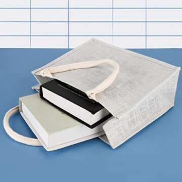 Segarty Tote Bags, 6 Pack Small White Burlap Jute Reusable Canvas Gift Favors Bag with Handles Blank Tote Bulk for Bridesmaid Wedding, Women Market Grocery Shopping, Bachelorette Party, Beach Trip