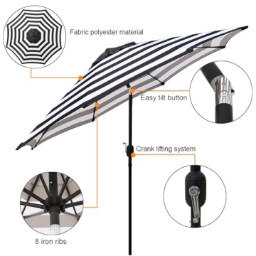 Blissun 9' Patio Umbrella - Waterproof & UV Resistant