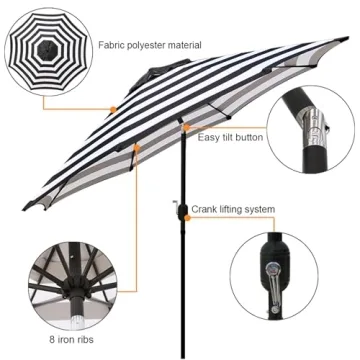 Blissun 9' Patio Umbrella - Waterproof & UV Resistant