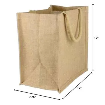 (Pack of 12) Jute/Burlap Tote Bags Soft Cotton Handles Laminated Interior (Medium, Natural)