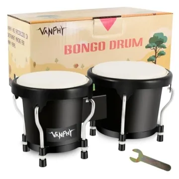 VANPHY Bongo Drum 4'' and 5'' Set for Beginners - Tunable Natural Skin Bongos