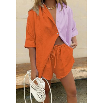 Stylish Fixmatti Women Colorblock Two Piece Summer Set