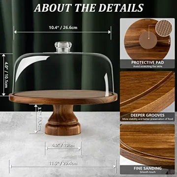 Elegant Acacia Wood Cake Stand with Acrylic Cover