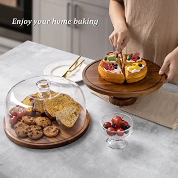 Elegant Acacia Wood Cake Stand with Acrylic Cover