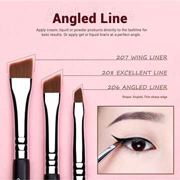 Jessup Eyeliner Brush Set, Professional Eye Liner Makeup Brushes 11pcs, Angled Flat Definer Ultra Fine Bent Pencil Point Eyeliner Brushes for Precision Liner, T324