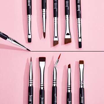 Jessup Eyeliner Brush Set, Professional Eye Liner Makeup Brushes 11pcs, Angled Flat Definer Ultra Fine Bent Pencil Point Eyeliner Brushes for Precision Liner, T324
