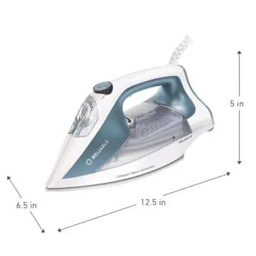 Reliable Velocity 180IR Patented Compact Vapor Generator Steam Iron with no leak or drip technology. Perfect for Clothes, Sewing, Quilting and Crafting, Ceramic Soleplate, Continuous Steam Ironing