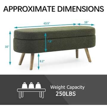 ECLYL Oval Storage Bench 43.5" Linen Fabric Upholstered Entryway Bench with Solid Wood Legs Ottoman ...