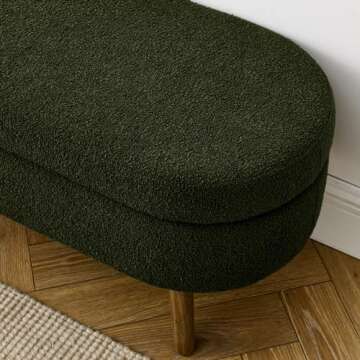 ECLYL Oval Storage Bench 43.5" Linen Fabric Upholstered Entryway Bench with Solid Wood Legs Ottoman Bench Indoor Bench for Living Room/Bedroom/End of Bed/Entryway (Dark Green)