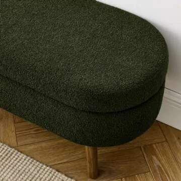 ECLYL Oval Storage Bench 43.5" Linen Fabric Upholstered Entryway Bench with Solid Wood Legs Ottoman Bench Indoor Bench for Living Room/Bedroom/End of Bed/Entryway (Dark Green)