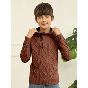 Kingdenergy Kids Sweaters Boys Turtleneck Button Up Cable Knit Winter Warm Long Sleeve Fall Pullover Sweater Tops