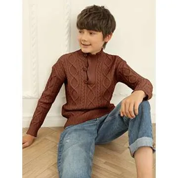 Kingdenergy Kids Sweaters Boys Turtleneck Button Up Cable Knit Winter Warm Long Sleeve Fall Pullover Sweater Tops