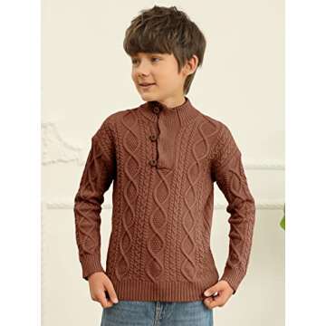 Kingdenergy Kids Sweaters Boys Turtleneck Button Up Cable Knit Winter Warm Long Sleeve Fall Pullover Sweater Tops