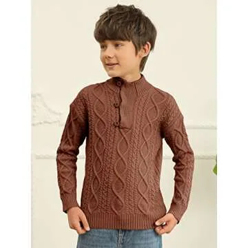 Kingdenergy Kids Sweaters Boys Turtleneck Button Up Cable Knit Winter Warm Long Sleeve Fall Pullover Sweater Tops