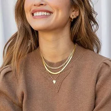 Elegant Gold Herringbone Necklace for Women - 14k Plated