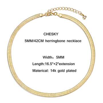 Elegant Gold Herringbone Necklace for Women - 14k Plated