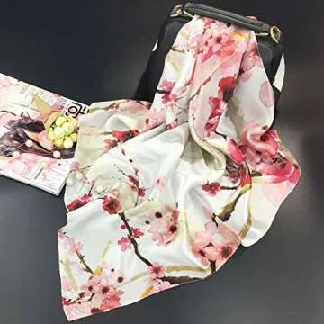 ANDANTINO 100% Pure Mulberry Silk Square Scarf for Hair-27''x27''- Soft Breathable Lightweight Satin Silk Neckerchief Headscarf (Wintersweet)